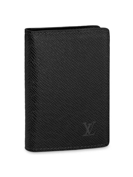 Pocket Organizer Taiga Leather Card Wallet Black - LOUIS VUITTON - BALAAN 1