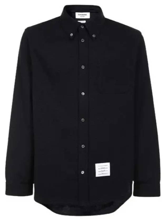 Men's Button Down Wool Milano Long Sleeve Shirt Navy - THOM BROWNE - BALAAN 2