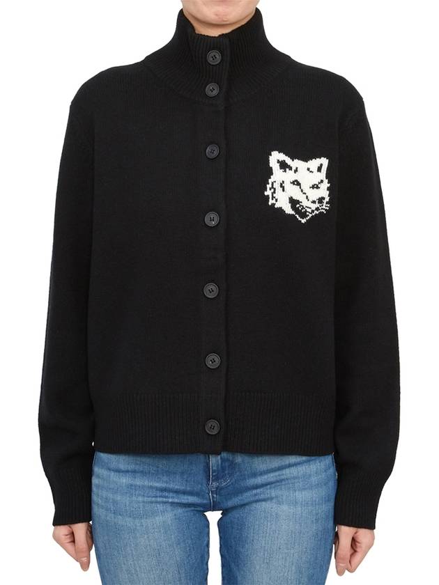 Fox Head Intarsia High Neck Cardigan Black - MAISON KITSUNE - BALAAN 2