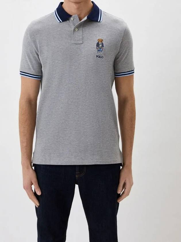 Embroidered Bear Cotton PK Shirt Gray - POLO RALPH LAUREN - BALAAN.