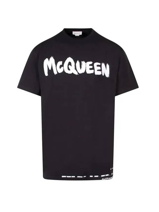 Men's Graffiti Logo Short Sleeve T-Shirt Black - ALEXANDER MCQUEEN - BALAAN 1