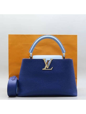 M22674 Blue Sky Color Taurillon Leather Capucine MM Top Handle Tote Bag Shoulder Strap 2WAY - LOUIS VUITTON - BALAAN 1