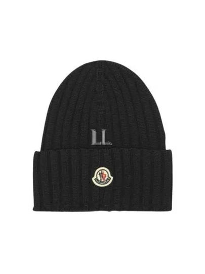 Logo Patch Wool Beanie Black - MONCLER - BALAAN 2