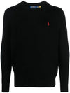 Embroidered Pony Logo Crew Neck Cotton Knit Top Black - POLO RALPH LAUREN - BALAAN 1