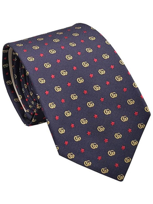 Men's Double G Star Silk Jacquard Tie Navy - GUCCI - BALAAN 2