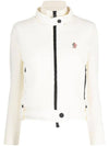 Logo Applique Panel Virgin Wool  Zip-Up Cardigan White - MONCLER - BALAAN 1