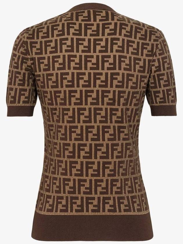 FF Cotton Crew Neck Short-Sleeved Knit Top Brown - FENDI - BALAAN 3