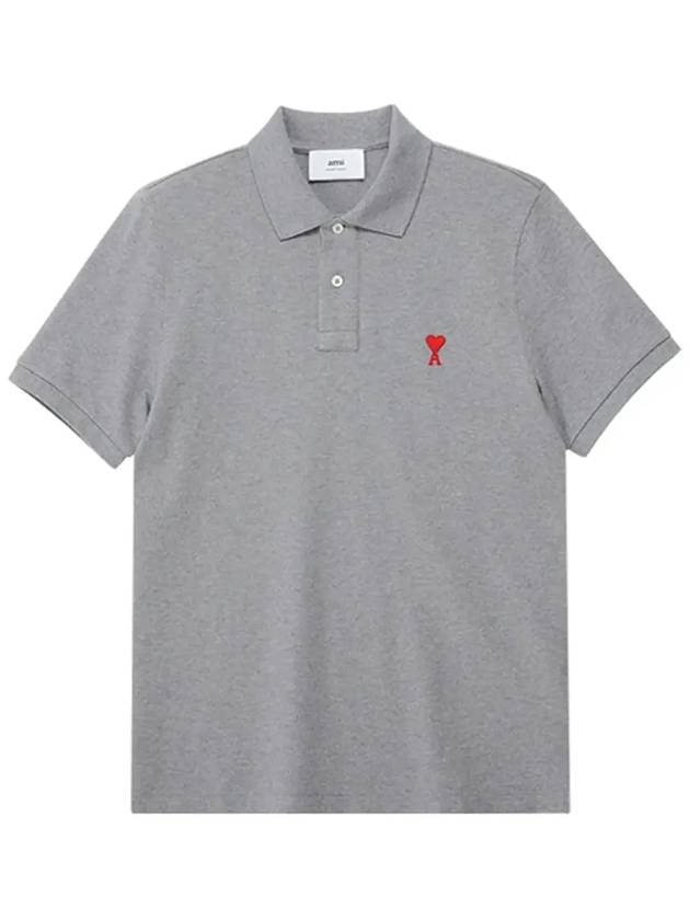 Men's Heart Logo Polo Shirt Heather Grey - AMI - BALAAN 5