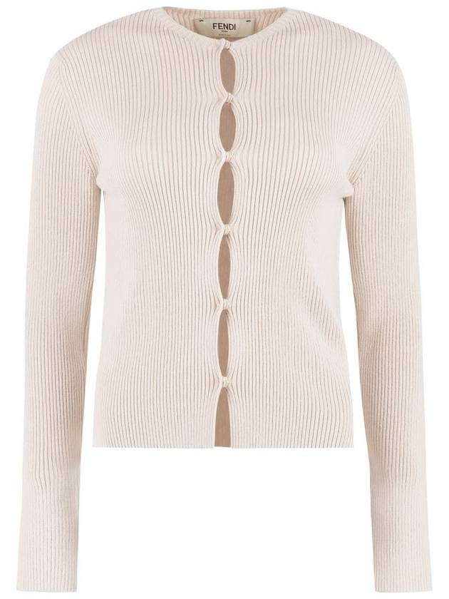 Cotton Blend Cardigan Beige - FENDI - BALAAN 2