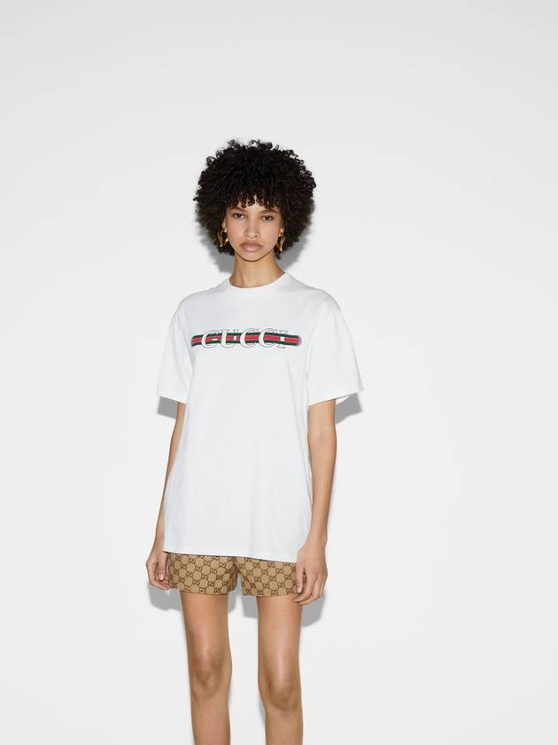 Web Print Cotton Short Sleeve T-Shirt White - GUCCI - BALAAN 4