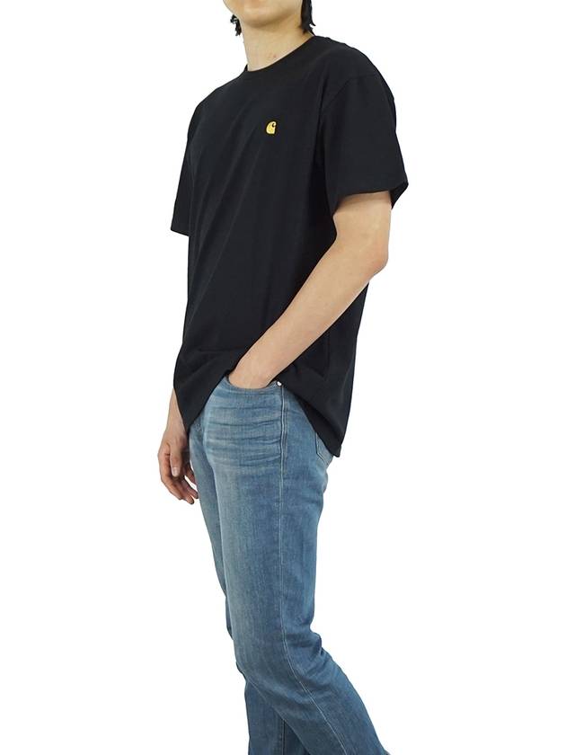 Men's Chase Mini Embroid Logo Short Sleeve T-Shirt Black - CARHARTT WIP - BALAAN 4