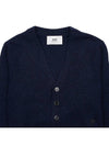 Embroidered Heart Logo Cashmere Cardigan Navy - AMI - BALAAN 4