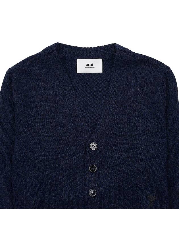 Embroidered Heart Logo Cashmere Cardigan Navy - AMI - BALAAN 4