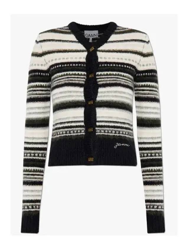 Logo Stripe Wool Cardigan Black - GANNI - BALAAN 2