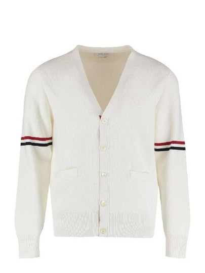 Milano Stitch Sprite Armband Cotton V-neck Cardigan White - THOM BROWNE - BALAAN 2