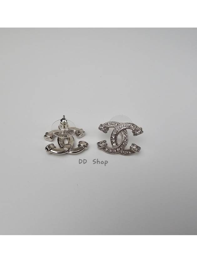 CC Logo Crystal Metal Earrings Silver - CHANEL - BALAAN 8