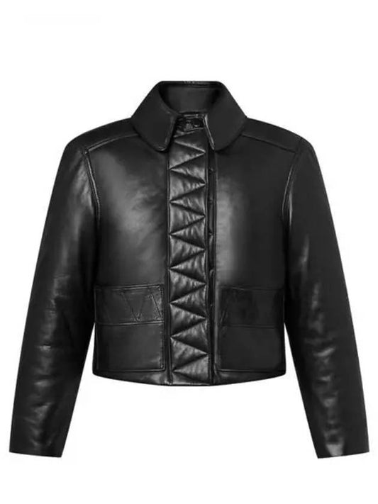 Topstitched Leather Boxy Biker Jacket 1AC0DL - LOUIS VUITTON - BALAAN 2