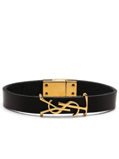 Monogram Logo Leather Bracelet Black - SAINT LAURENT - BALAAN 2