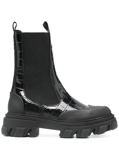 Crocodile Embossing Mid Chealsea Boots Black - GANNI - BALAAN 2