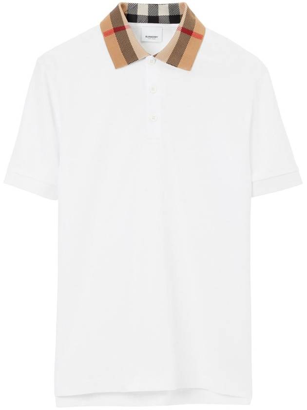 Men's Check Collar Cotton Polo Shirt White - BURBERRY - BALAAN 2