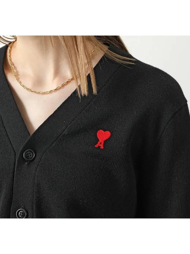 Heart Logo Merino Wool Cardigan Black - AMI - BALAAN 5