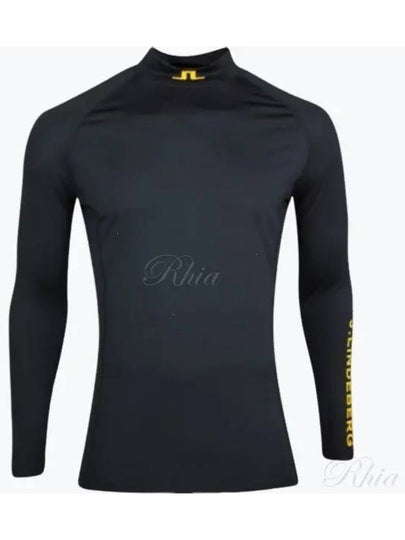 Men's Aello Print Soft Compression Golf Long Sleeve T-Shirt Black - J.LINDEBERG - BALAAN 2