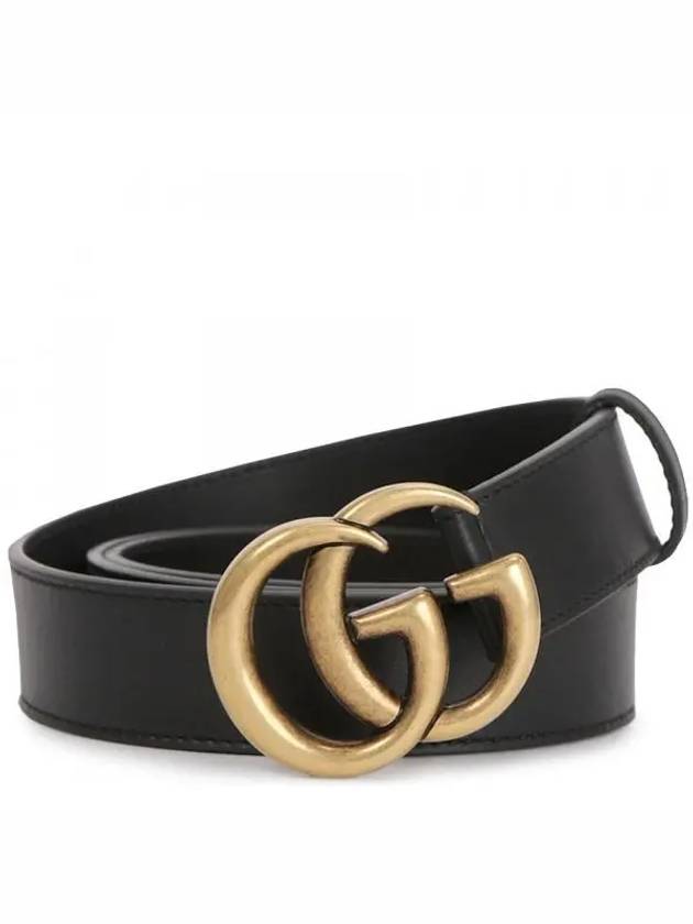 Men's GG Marmont Double G Buckle Gold Hardware Leather Belt Black - GUCCI - BALAAN 2
