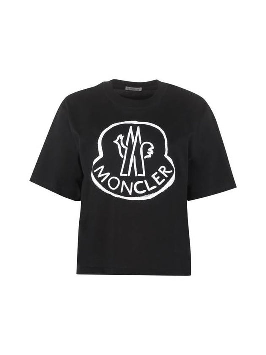 Big Logo Lettering Print Cropped Short Sleeve T-Shirt Black - MONCLER - BALAAN 1