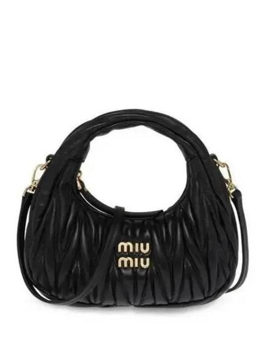 Wander Matelasse Nappa Leather Hobo Mini Bag Black - MIU MIU - BALAAN 2