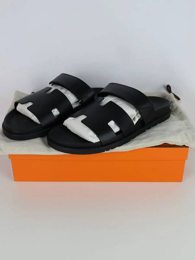 Hermes Chypre H Logo Calfskin Sandals Black - HERMES - BALAAN 7