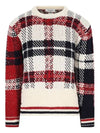 Tartan Check Jacquard Wool Mohair Knit Top Red Beige - THOM BROWNE - BALAAN 3