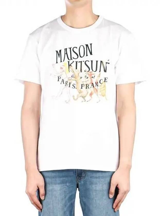 Men s Olly Flower Fox Short Sleeve T Shirt JM00165KJ0008 WHITE 270572 - MAISON KITSUNE - BALAAN 1