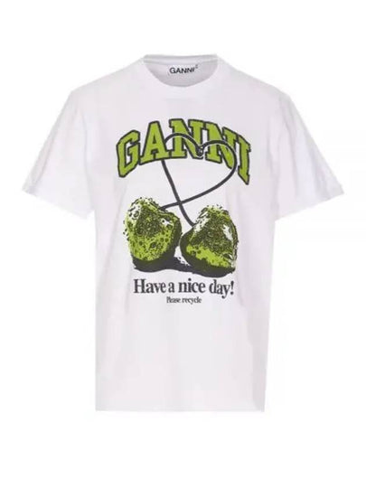 Graphic Print Short Sleeve T-Shirt White - GANNI - BALAAN 2