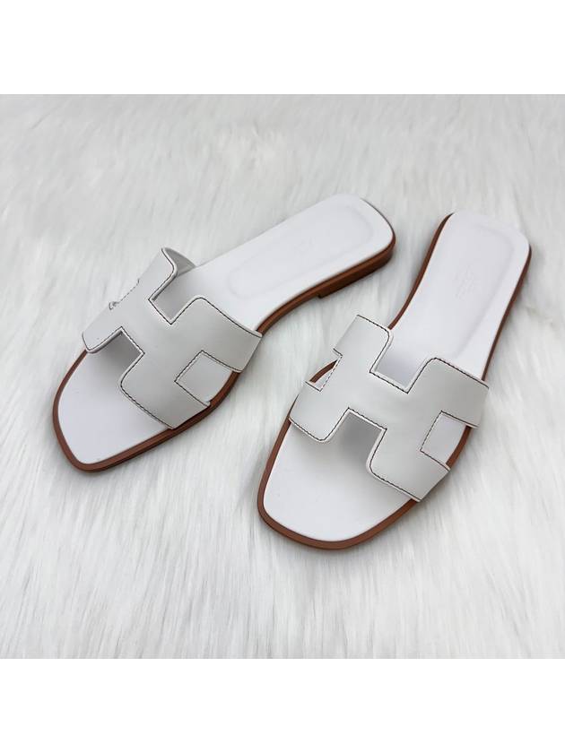 24 Years Women s Oran Sandals White Leather 37 5 Slippers - HERMES - BALAAN 1