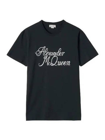 Signature Short Sleeve T Shirt Black White Tee - ALEXANDER MCQUEEN - BALAAN 1