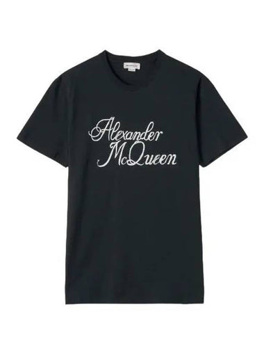 Signature Short Sleeve T Shirt Black White - ALEXANDER MCQUEEN - BALAAN 1