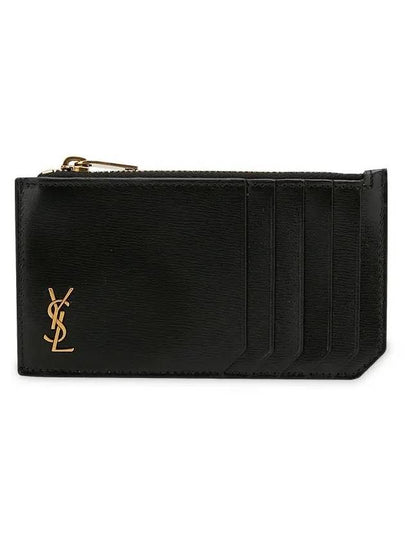 Monogram Leather Gold Zipper Card Wallet Black - SAINT LAURENT - BALAAN 2