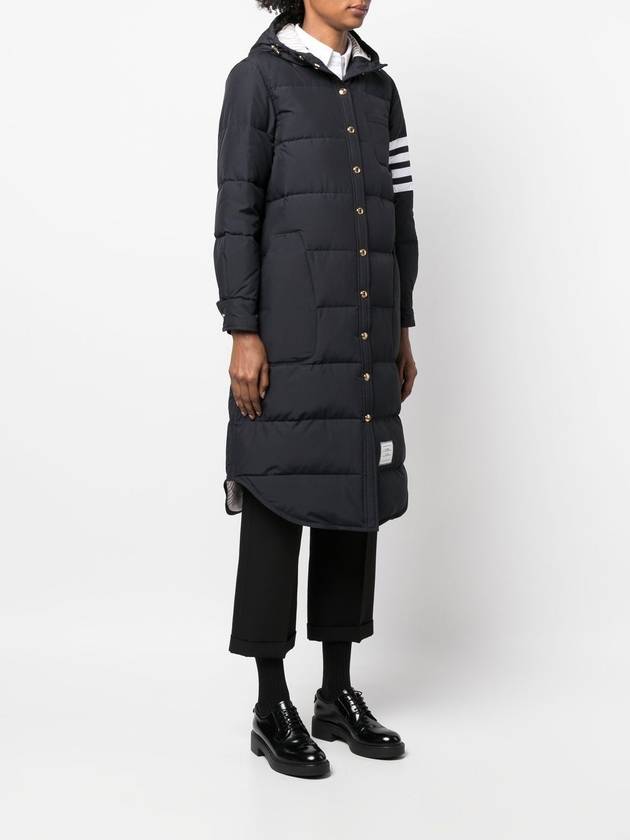 Downfilled Ripstop Classic 4 Striped Hoodie Down Long Padding Navy - THOM BROWNE - BALAAN 5