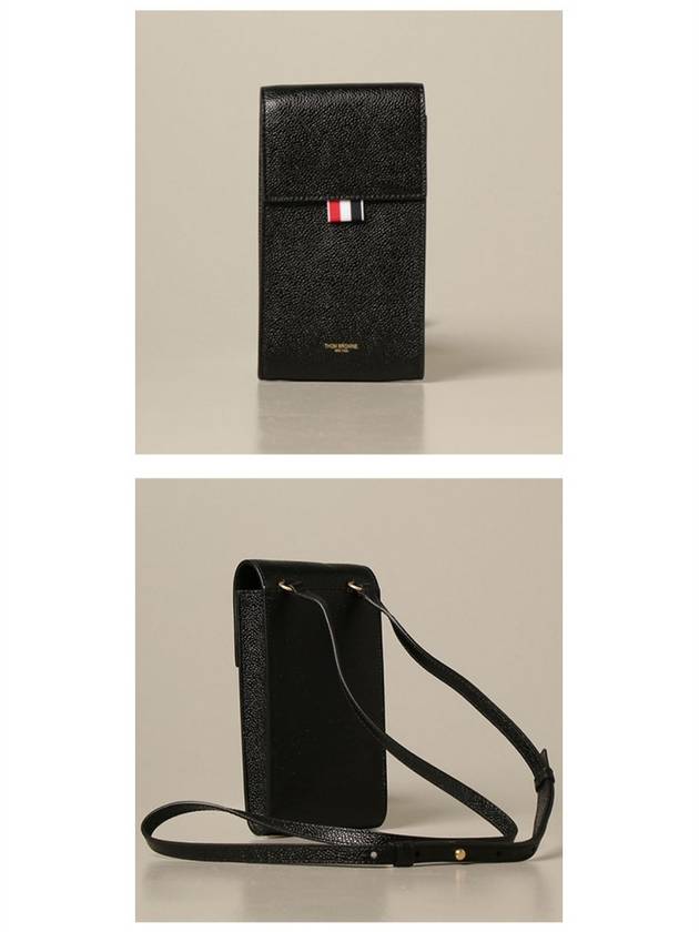 Three Stripes Strap Leather Phone Case Black - THOM BROWNE - BALAAN 5