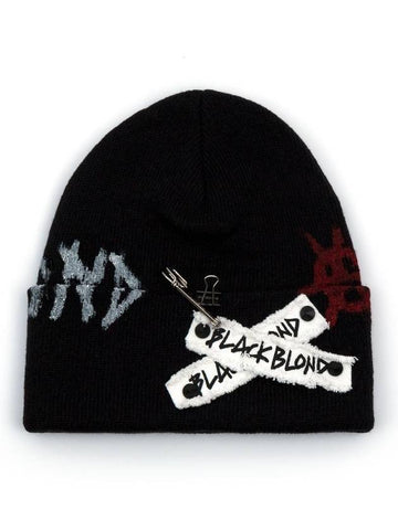 NINE Graffiti Logo Patch Beanie Black - BLACKBLOND - BALAAN 1