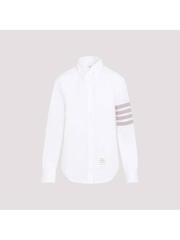 4 Bar Striped Cotton Long Sleeve Shirt White - THOM BROWNE - BALAAN 2