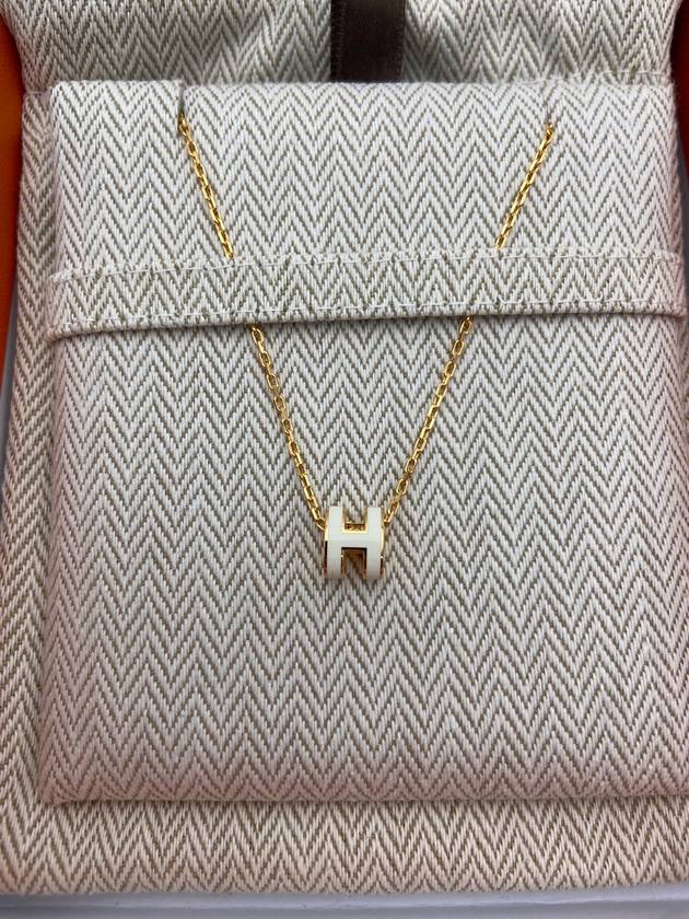 Mini Pop H Pendant Necklace Gold Blanc White - HERMES - BALAAN 3