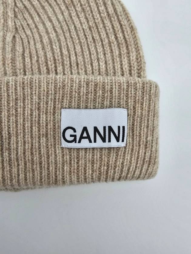 Women's Logo Wool Beanie Sand Beige - GANNI - BALAAN 4