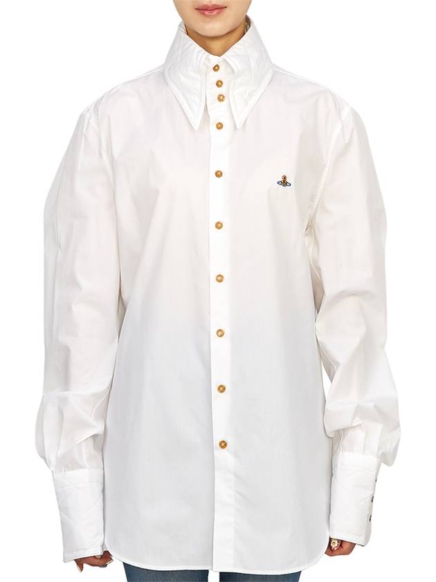 Embroidered Logo Big Collar Cotton Long Sleeve Shirt White - VIVIENNE WESTWOOD - BALAAN 4