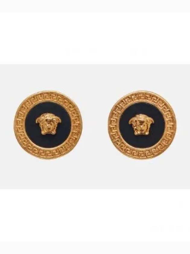 Enamel Medusa Stud Earrings Black Gold - VERSACE - BALAAN 2