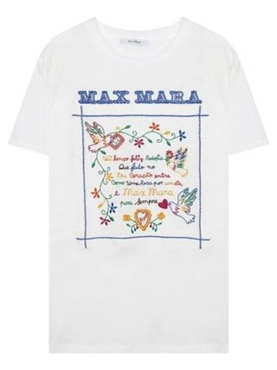 Logo Slogan Embroidery Cotton Short Sleeve T-shirt White - MAX MARA - BALAAN 2