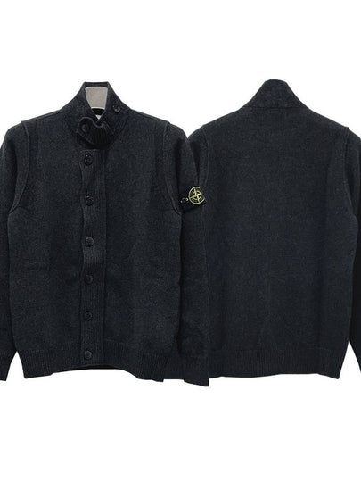 Lambswool Knit Cardigan Steel Grey - STONE ISLAND - BALAAN 2