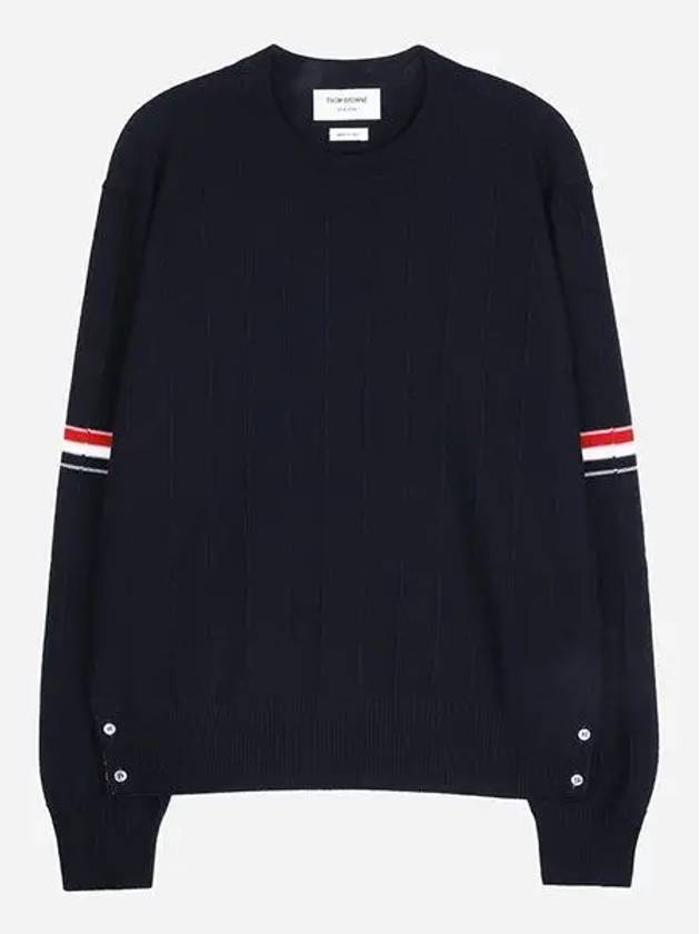 Wool Relaxed Pullover Knit Top Navy - THOM BROWNE - BALAAN 2