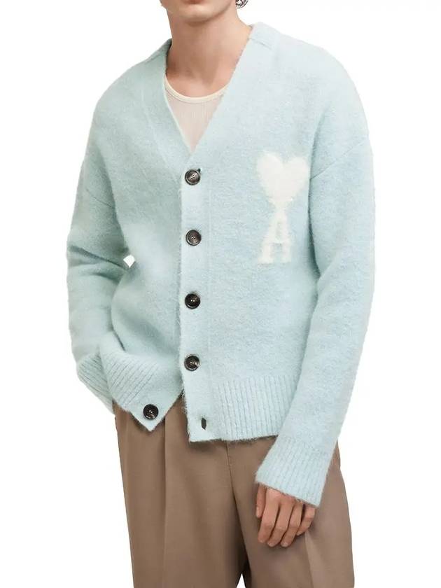 Heart Logo Oversized Cardigan Light Blue - AMI - BALAAN 3