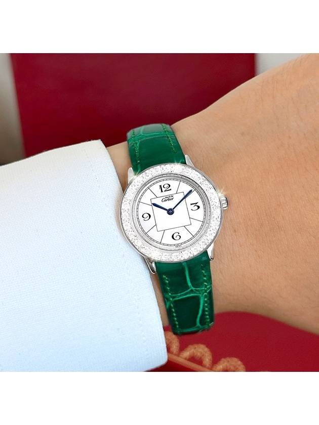 Ronde Big Diamond White Arabian Dial Women s Leather Watch - CARTIER - BALAAN 9